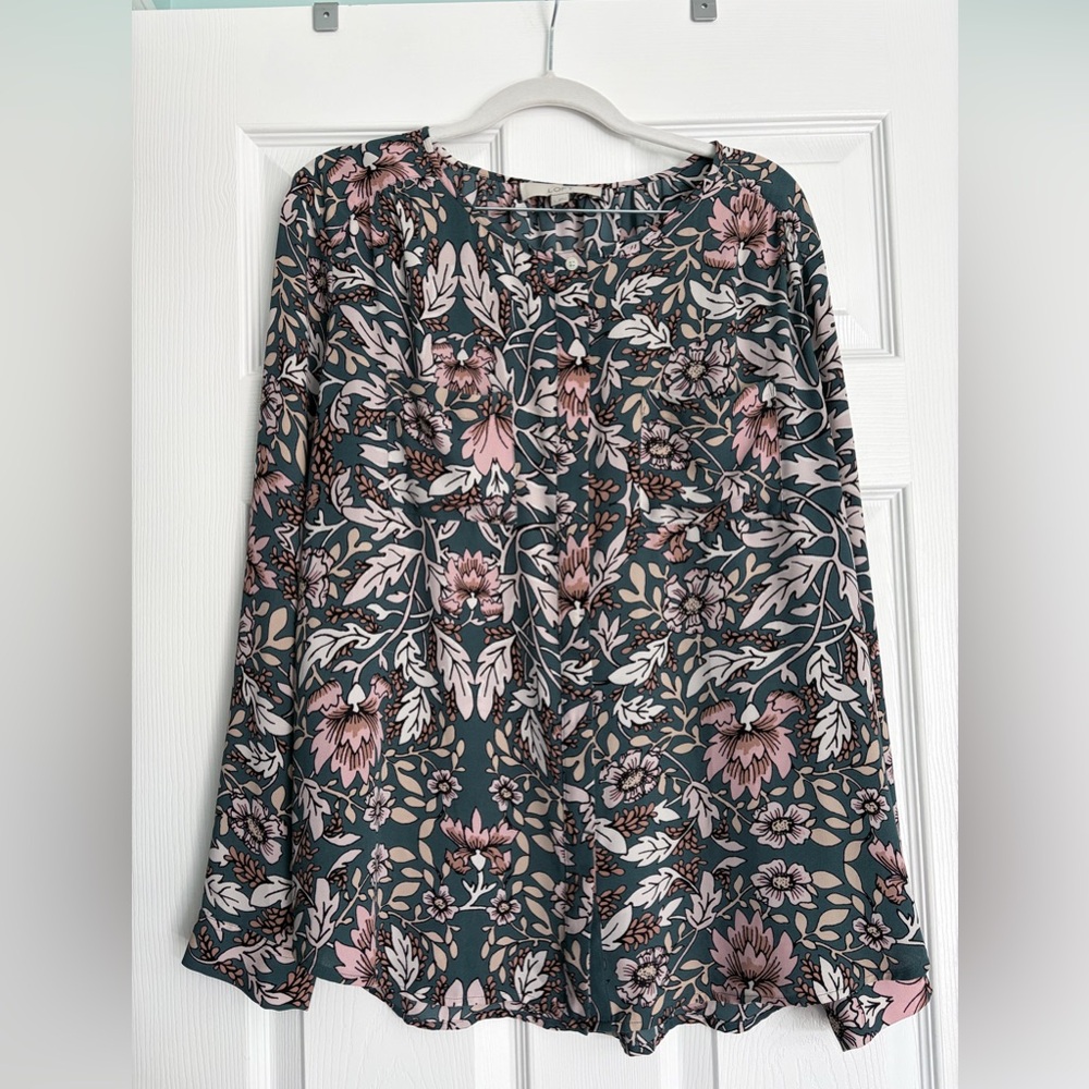 LOFT Pink and Teal Floral Blouse